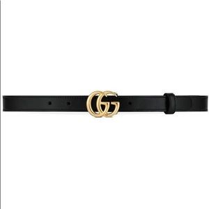 Authentic Gucci Thin Leather Belt with Double G Buckle